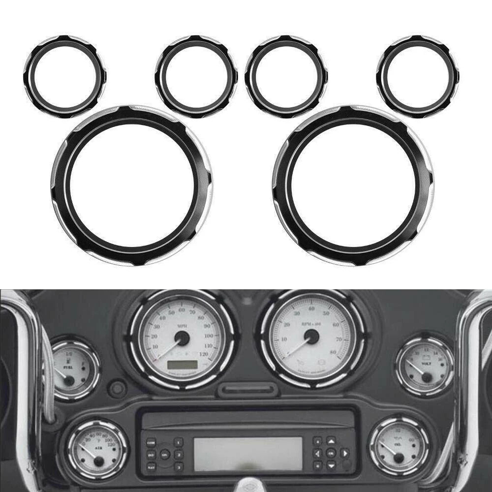 6Pcs Motorcycle Speedometer Gauge Burst Bezel Trim Kit For Harley Touring Electra Glide CVO Ultr - Automotive LED Light