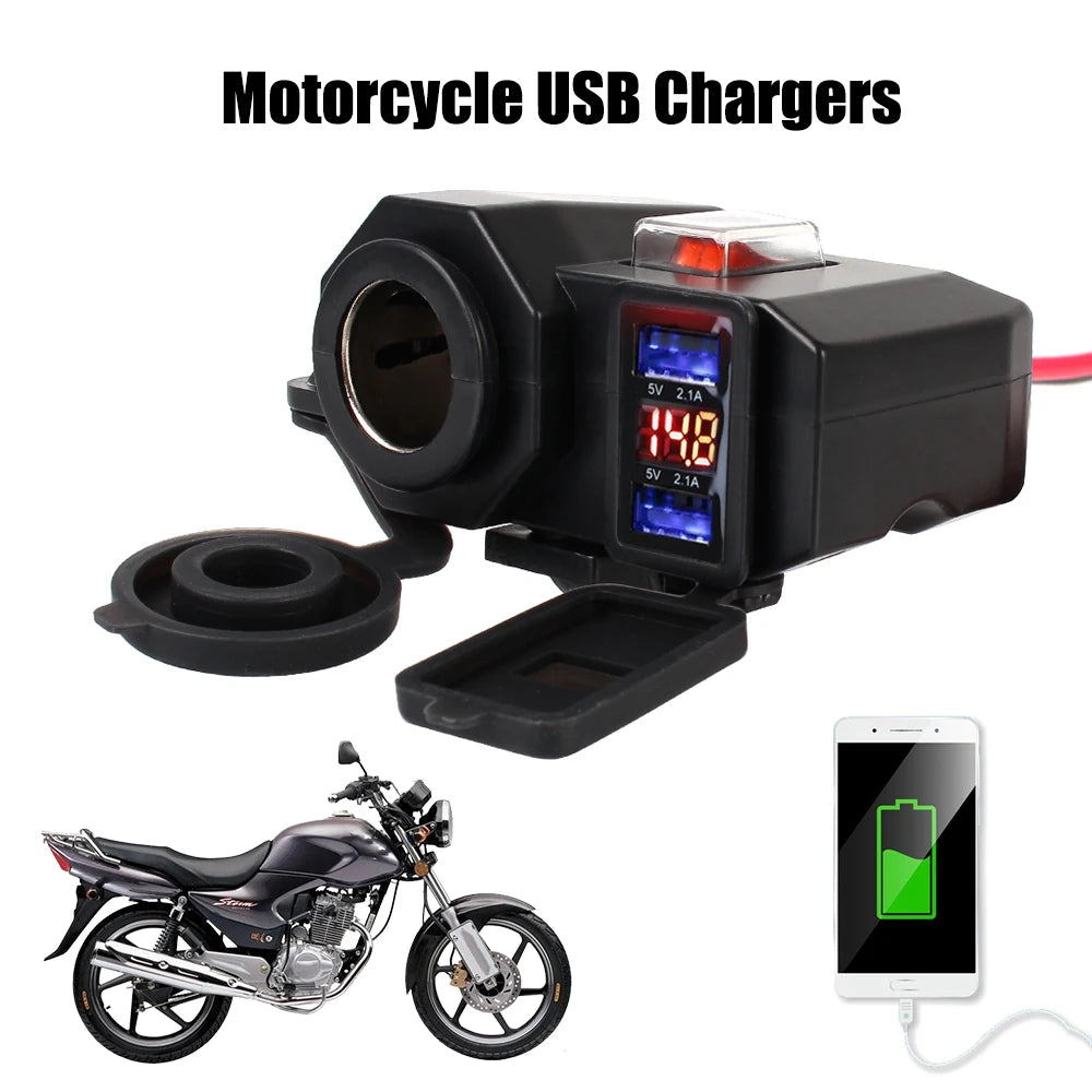 24V 12V Motorcycle USB Chargers 3.0 2.1A Cigarette Lighter Port Volt Switch Cover Cell Phone Pow - Automotive LED Light