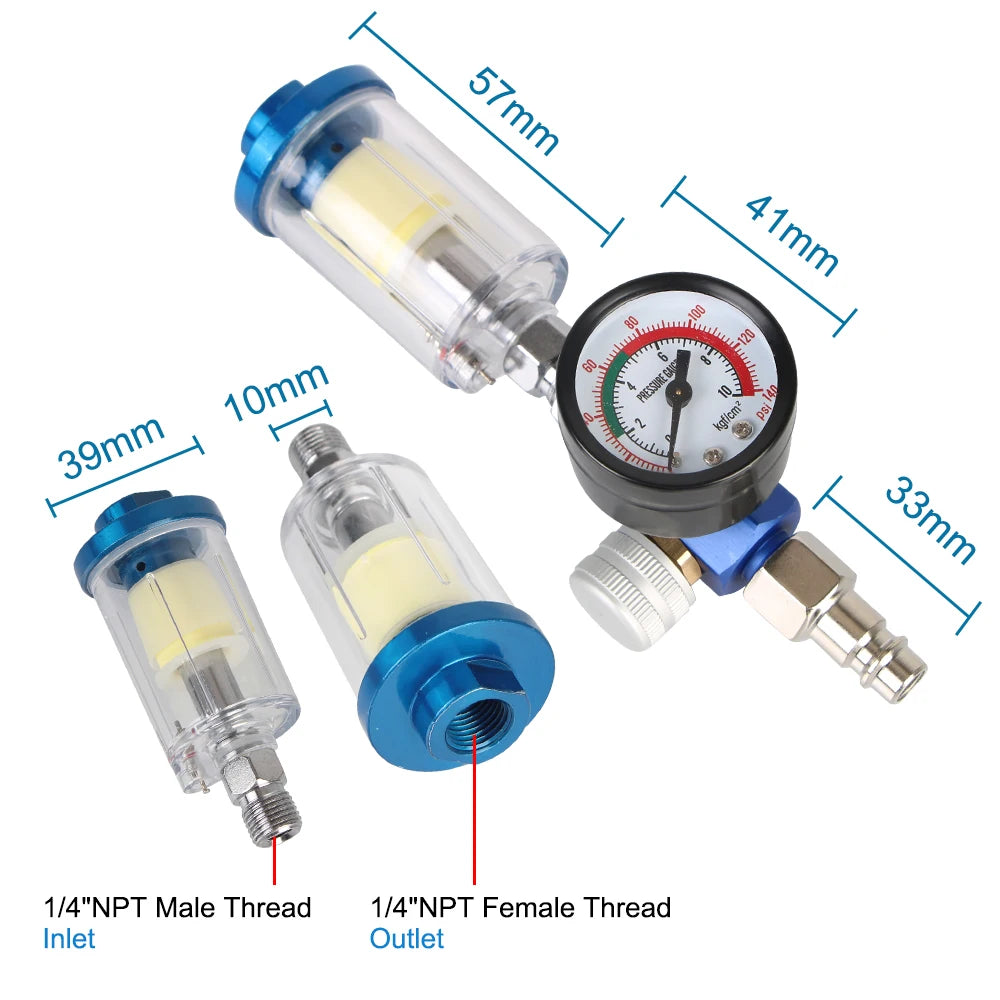 EU Adapter Oil-Water Separator Filter Pneumatic Tools For Airbrush 1/4" Thread Spray Gun Air Reg - Automotive LED Light