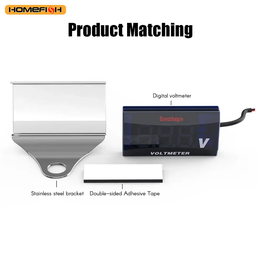 LED Display Waterproof Voltage Tester Battery Moniter Gauge with Bracket Motorcycle DC 10-150V D - Automotive LED Light