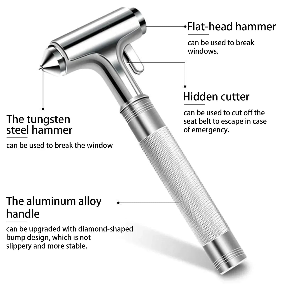 Car Safety Hammer Automotive Aluminum Alloy Window Glass Breaker with Seatbelt Cutter for Vehicl - Automotive LED Light