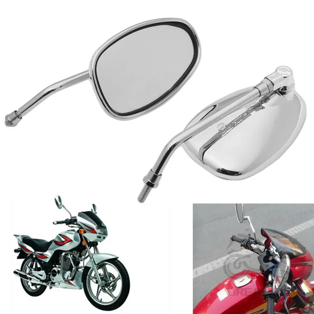 10MM Chrome Rearview Mirrors Motorcycle Motocross Scooter E-bike Racing Motorbike Side Mirror Re - Automotive LED Light