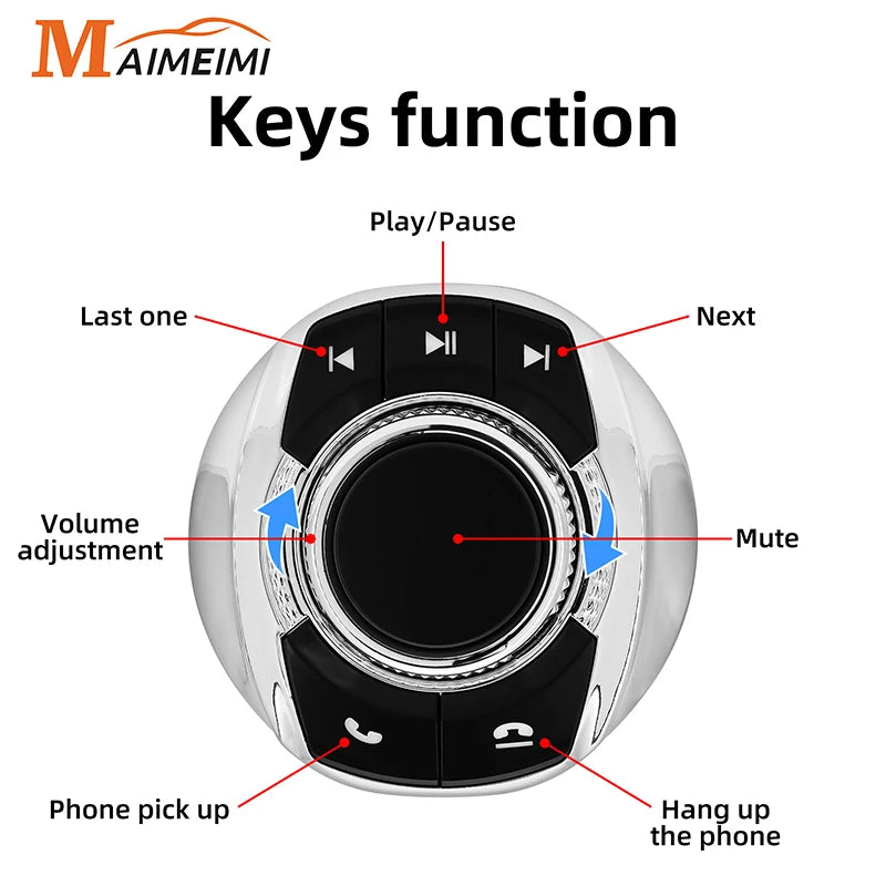 Universal Car Wireless Remote Steering Wheel Control Button With 8-Key Functions For Car Android - Automotive LED Light