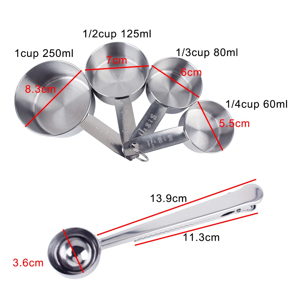 Stackable Measuring Cups and Spoons Set Baking Tools Stainless Steel Coffee Measuring Spoon Kitc - Automotive LED Light