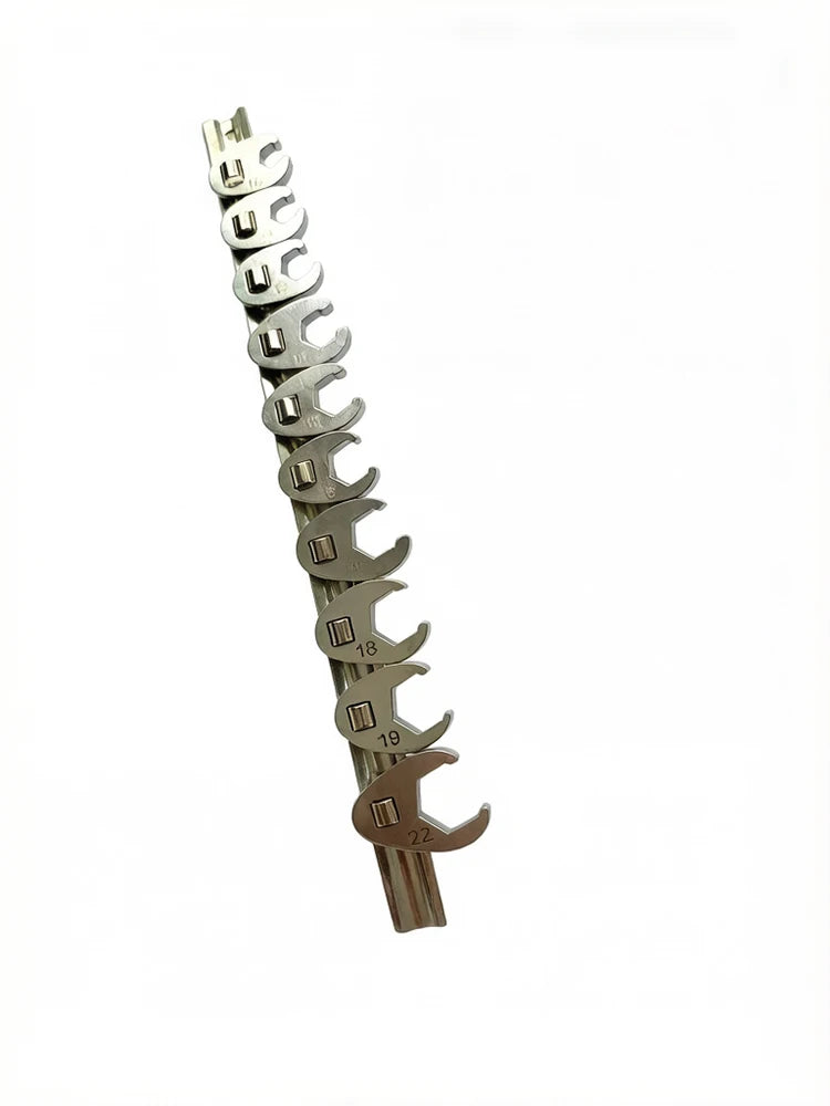 10Pcs 3/8in Drive Crowfoot Wrench Set 10-22mm Metric Nut Wrench Tool Kit Open End Wrench Set - Automotive LED Light