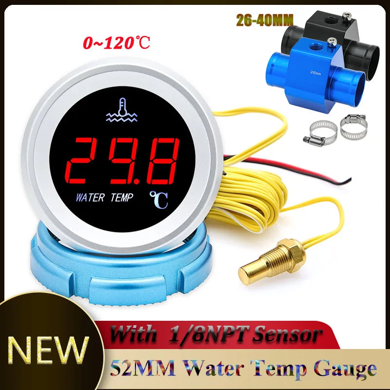 12v Auto Digital Temperature Meter 0-120℃ with Alarm Warning Red LED Display Water Temp Gauge fo - Automotive LED Light