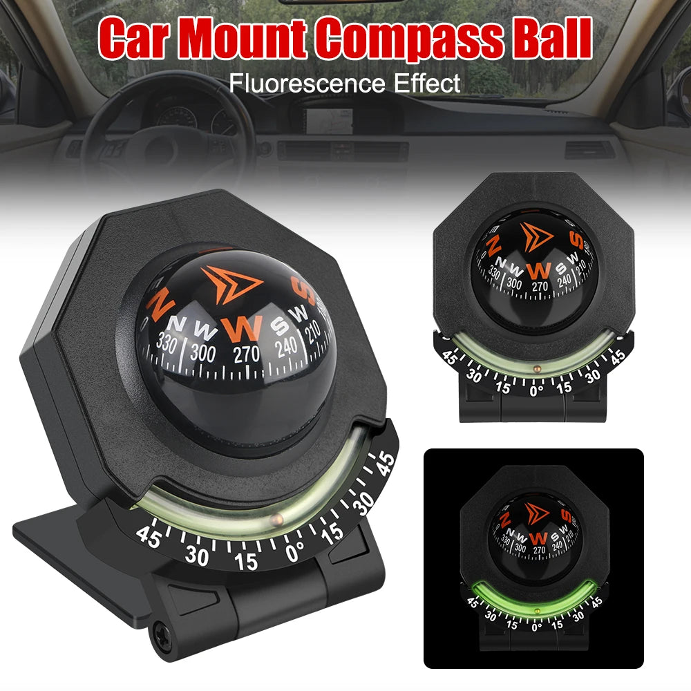2-In-1 With Slope Meter Car Mount Compass Ball Compass for Vehicle Boat Foldable Car Dashboard C - Automotive LED Light
