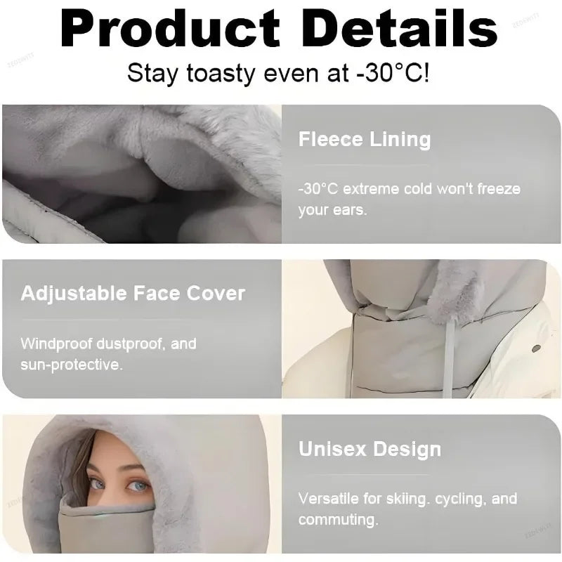 Ear Protection Winter Hat Men Women Thick Velvet Trapper Hat Windproof Thermal Fleece Lined Cold - Automotive LED Light