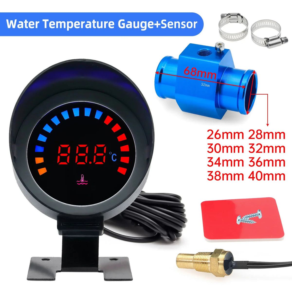 AD 45~120 ℃ Water Temperature Gauge Car Digital LCD Water Temp Meter With 10mm Temperature Senso - Automotive LED Light