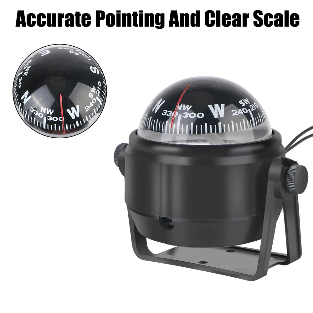 Waterproof 12V Boat Compass With Electronic LED Light Nautical Compass Navigation Positioning LC - Automotive LED Light