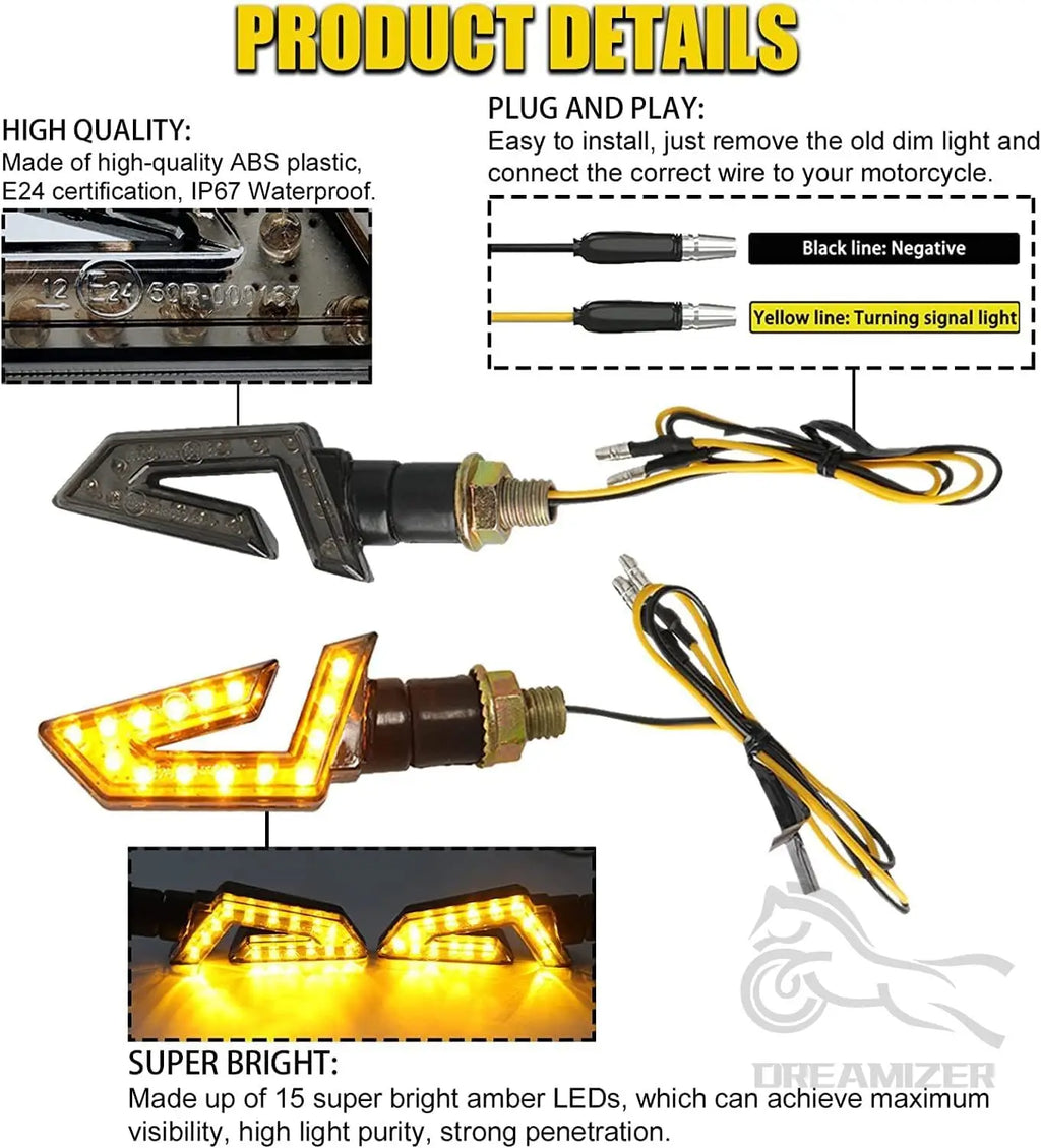 2pcs Waterproof Universal Motorcycle LED Turn Signal Light Amber Blade Lamp Indicator Blinker Fl - LED Motorcycle Light