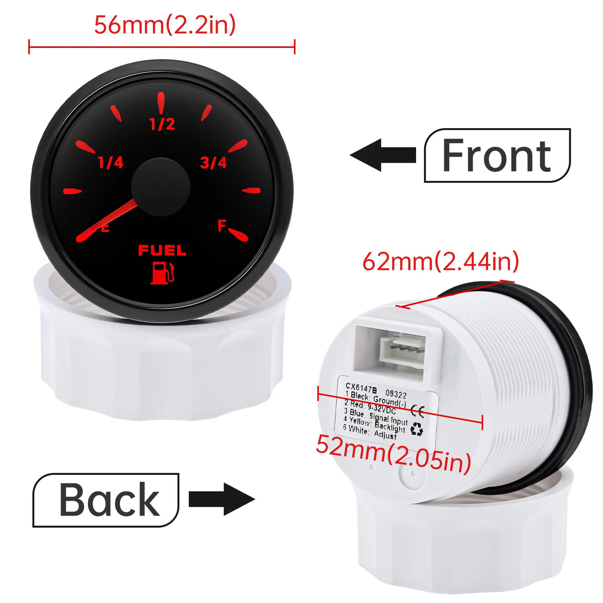 AD 52mm Fuel Level Gauge 7 Color LED signal 0~190 240-33ohm fuel level pointer Oil Tank Level In - Automotive LED Light