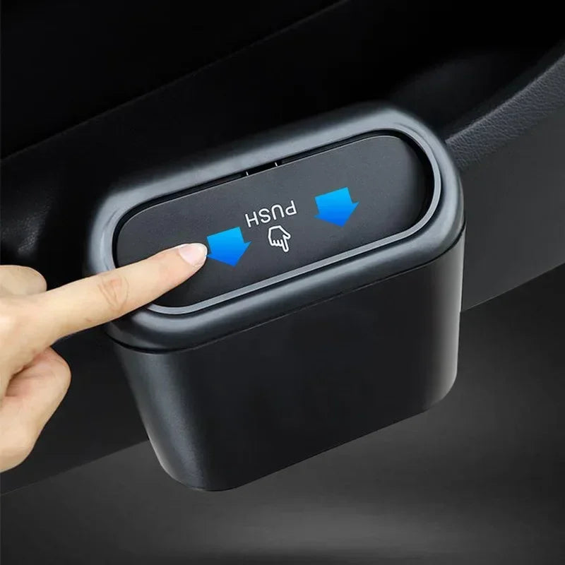 Car Trash Can with Lid Hanging Dustbin Garbage Box Car Interior Storage Case Trash Door Seat Cli - Automotive LED Light