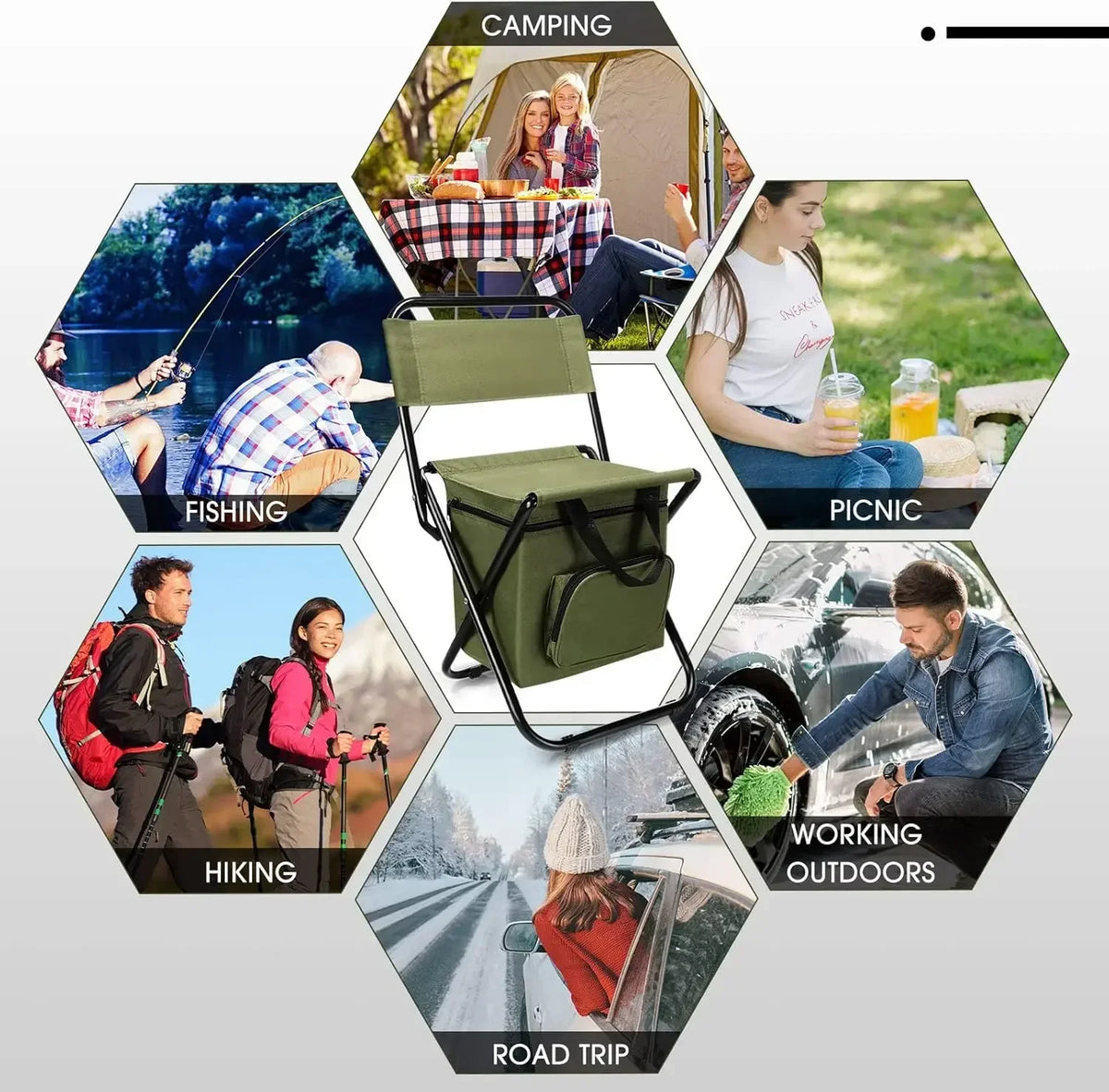 Fishing Stool Detachable Portable Folding Chair Beach Camping Chair with Cooler Bag Backrest Lig - Automotive LED Light