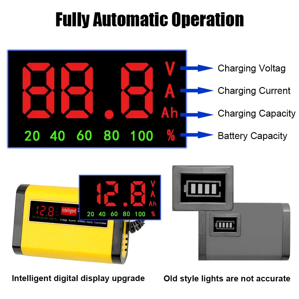 Full Automatic Car Battery Charger Digital LCD Display 2A Fast Charging 3 Stages Lead Acid AGM G - Automotive LED Light