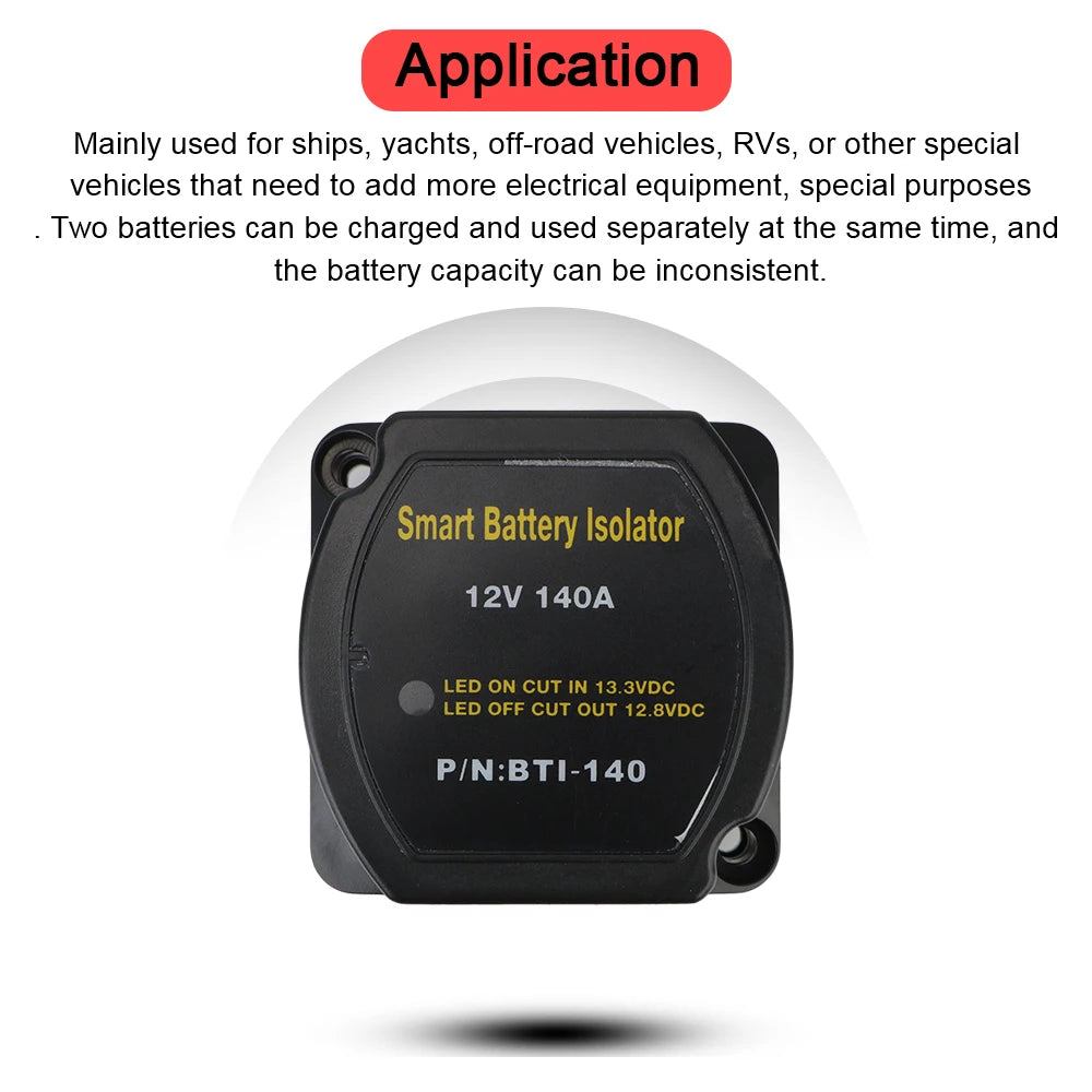 12V RV Battery Isolator Intelligent 140A Relay VSR Voltage Sensitive Splitter Charger Connector - Automotive LED Light