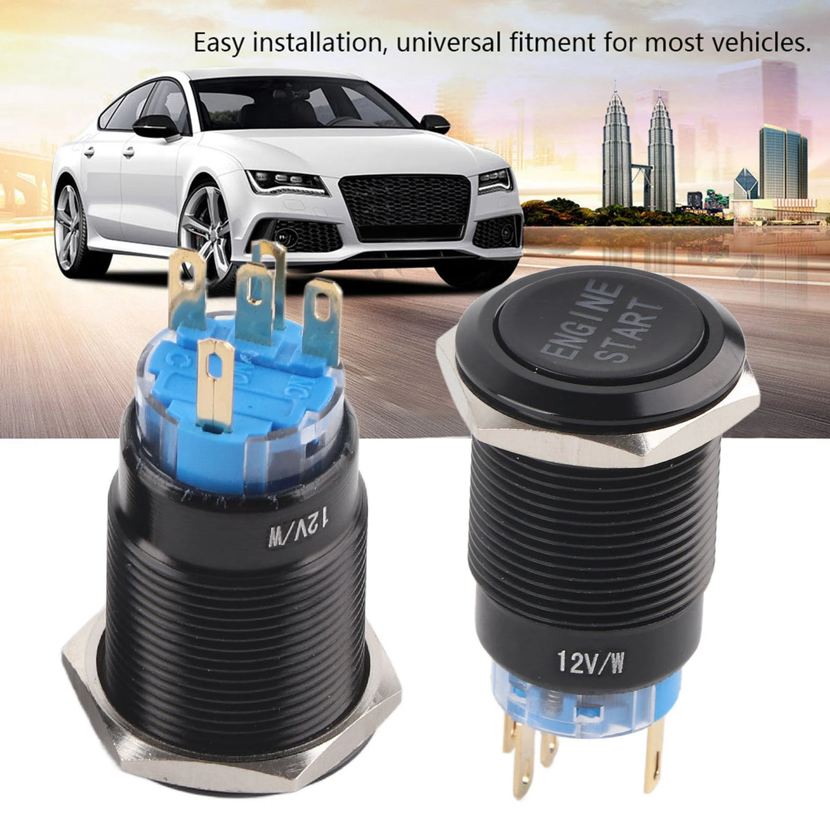 12V Waterproof Car Engine Start Push Button Switch Ignition Starter Silver Stainless Steel/Black - Automotive LED Light