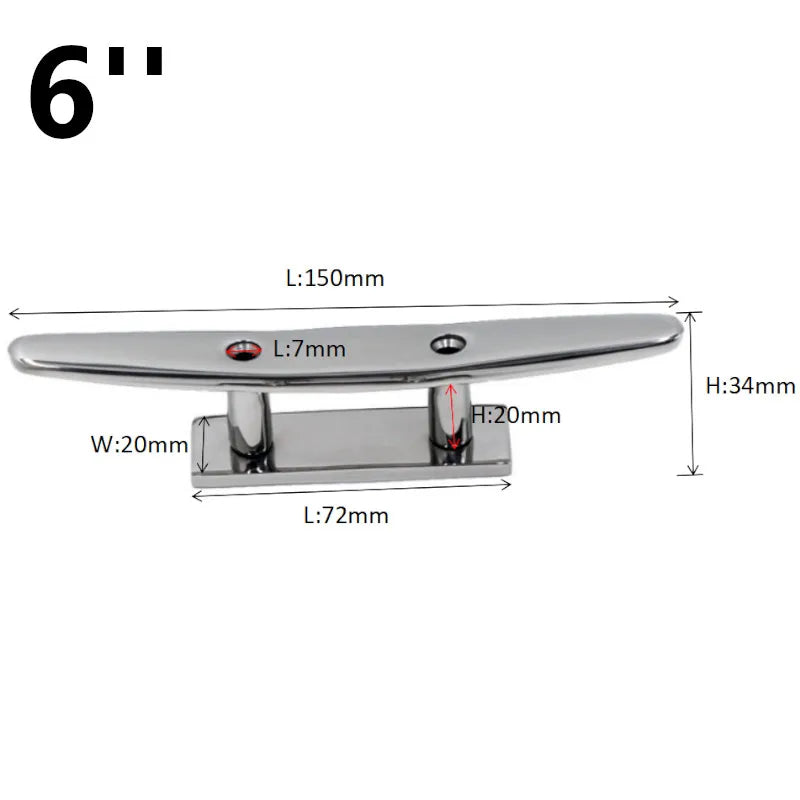 4' 5' 6' 8' Low Flat Cleat 316 Stainless Steel 2 Hole Hardware Boat Cleats for Marine Boat Deck  - Automotive LED Light