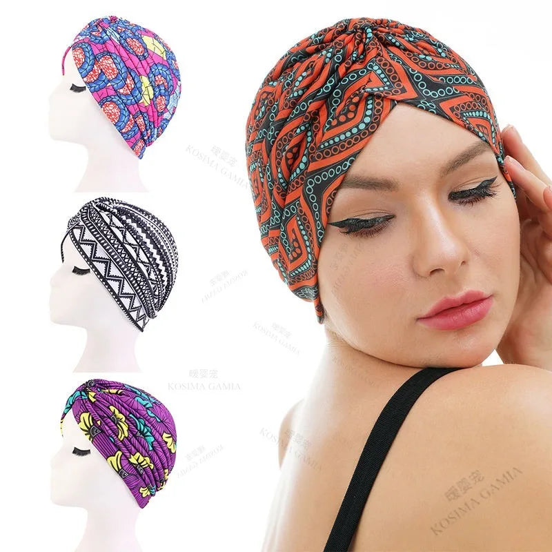Fashion Printed Knot Turban Headwrap for Women Soft Chemo Cap Muslim Hijab Beanie Headscarf for  - Automotive LED Light