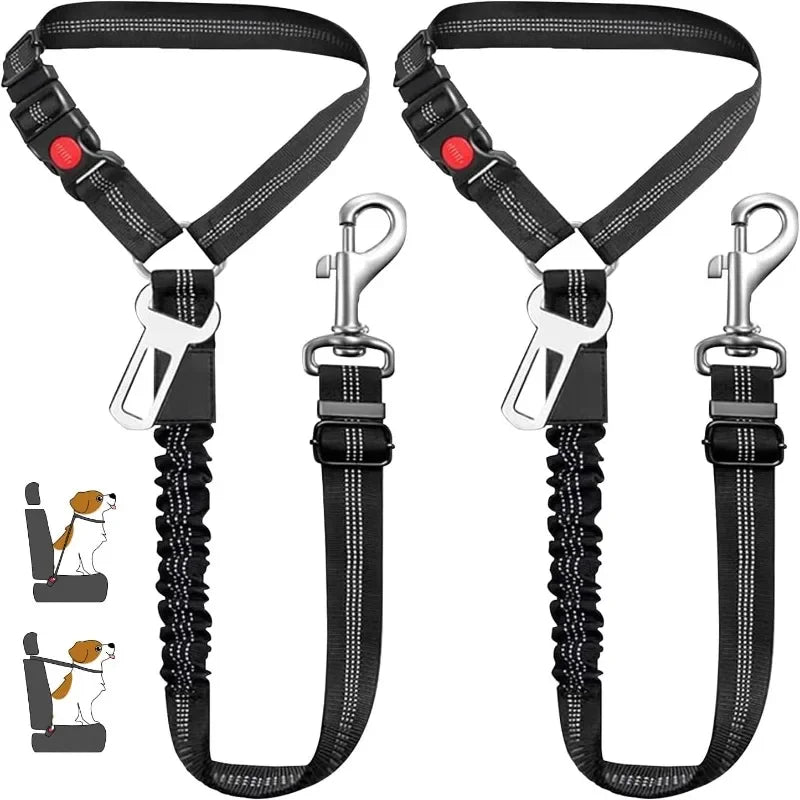 2 in 1 Heavy-Duty Elastic Dog Car Seat Belt Safety Harness, Crash Tested for Pets, Adjustable Tr - Automotive LED Light