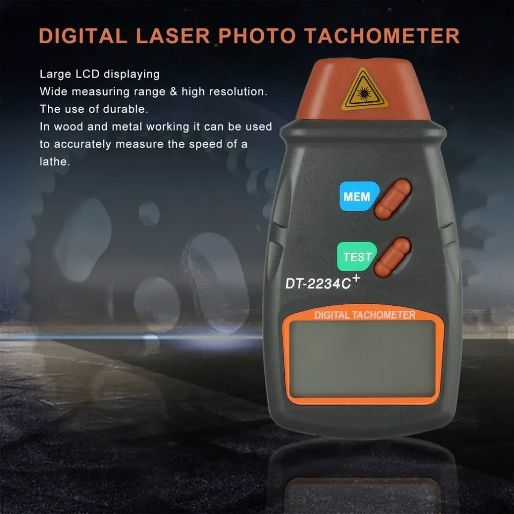 Digital Laser Tachometer Hour Meter Diagnostic Tool Non-Contact Motor Lathe Speed Gauge Revoluti - Automotive LED Light