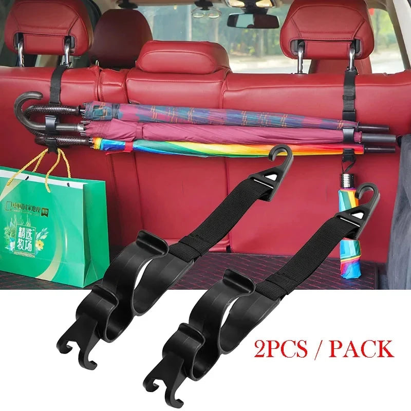 2pcs Car Back Seat Hook Multi-function Rear Seat Headrest Hanging Hook Umbrella Holder Seat Back - Automotive LED Light