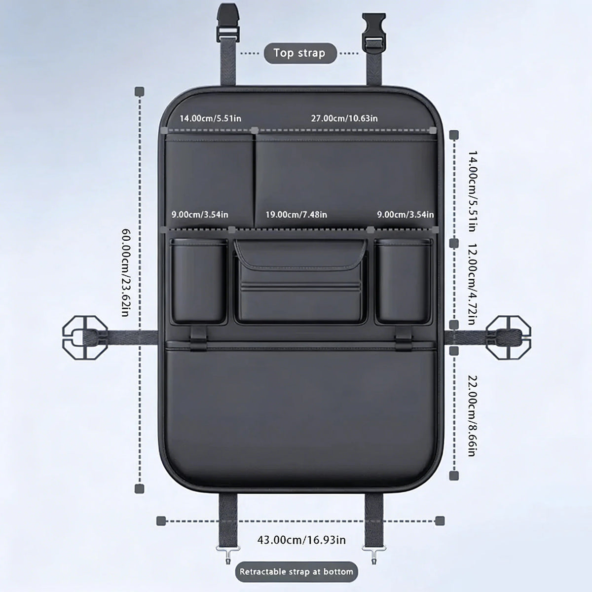 HOMEFISH 6-Pocket Car Seat Back Storage Bag Wear-Resistant Car Backseat Organizer Tissue/Cup Hol - Automotive LED Light