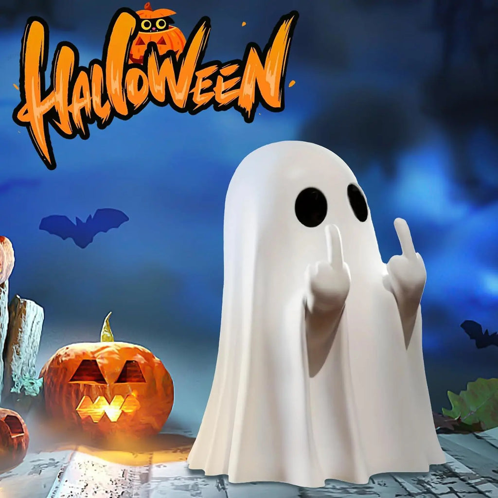Funny Middle Finger Ghost Figurine Mini Resin Halloween Decor Spooky Statue for Office Desk Pran - Automotive LED Light