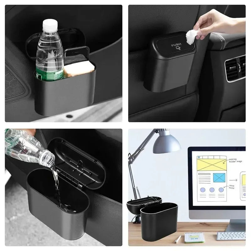 Car Trash Can with Lid Hanging Dustbin Garbage Box Car Interior Storage Case Trash Door Seat Cli - Automotive LED Light