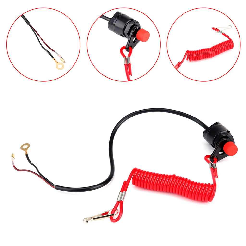 Boat Outboard Switch Engine Motor Lanyard Kill Urgent Stop Button Safety Connector Cord Compatib - Automotive LED Light