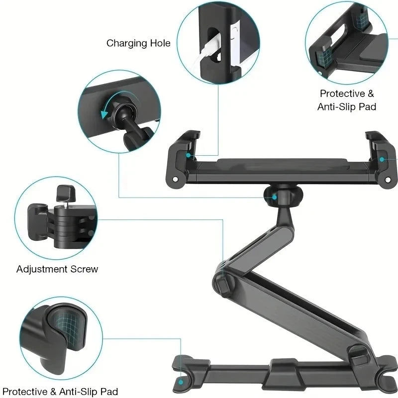 Car Tablet Holder, Headrest Mount Adjustable Stand Cradle Compatible With 5" To 12.9" Cell Phone - Automotive LED Light