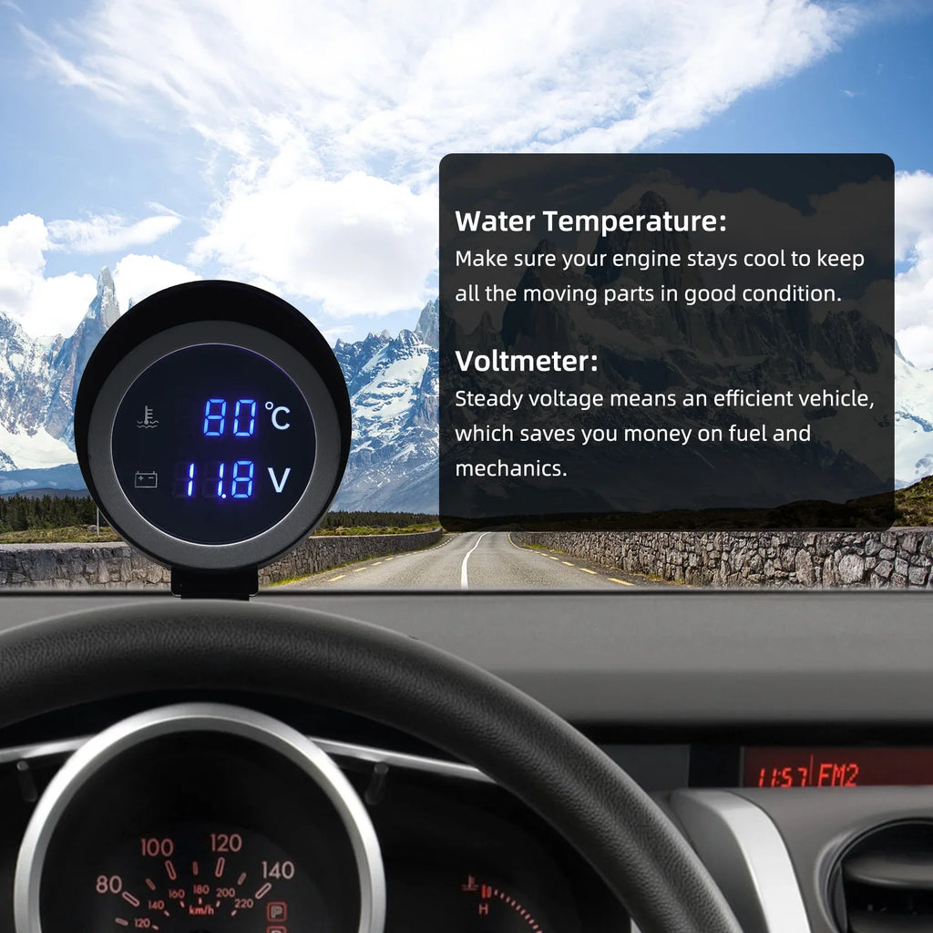 2 IN 1 Water Temperature Gauge -10°C-110°C Digital Led Voltmeter Water Temp Joint Pipe Sensor Mo - Automotive LED Light