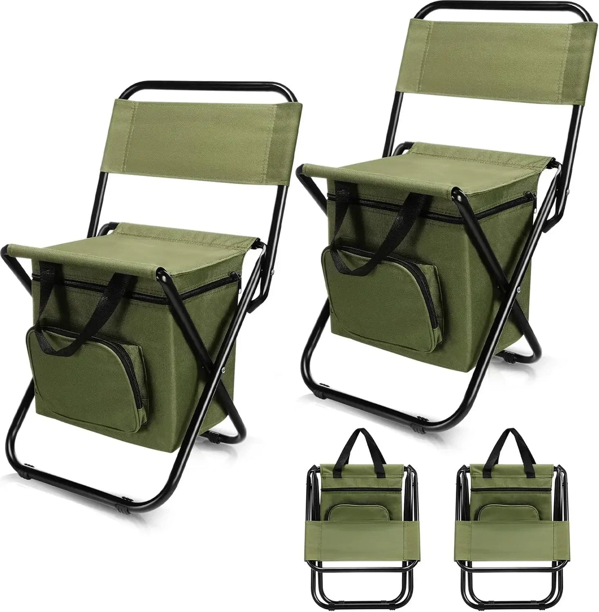 Fishing Stool Detachable Portable Folding Chair Beach Camping Chair with Cooler Bag Backrest Lig - Automotive LED Light
