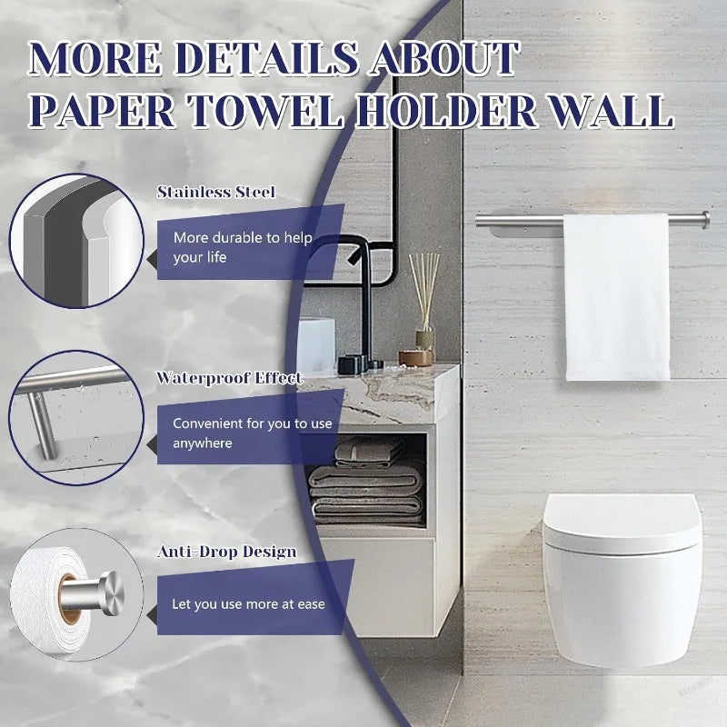 Under Cabinet Wall Mount Stainless Steel Paper Towel Holder Self Adhesive Or Drilling For Kitche - Automotive LED Light