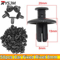 AD 50pcs Clips 8mm Hole Auto Fasteners Retainer Push Pin Door Rivet Black Plastic Clip Fasteners - Automotive LED Light