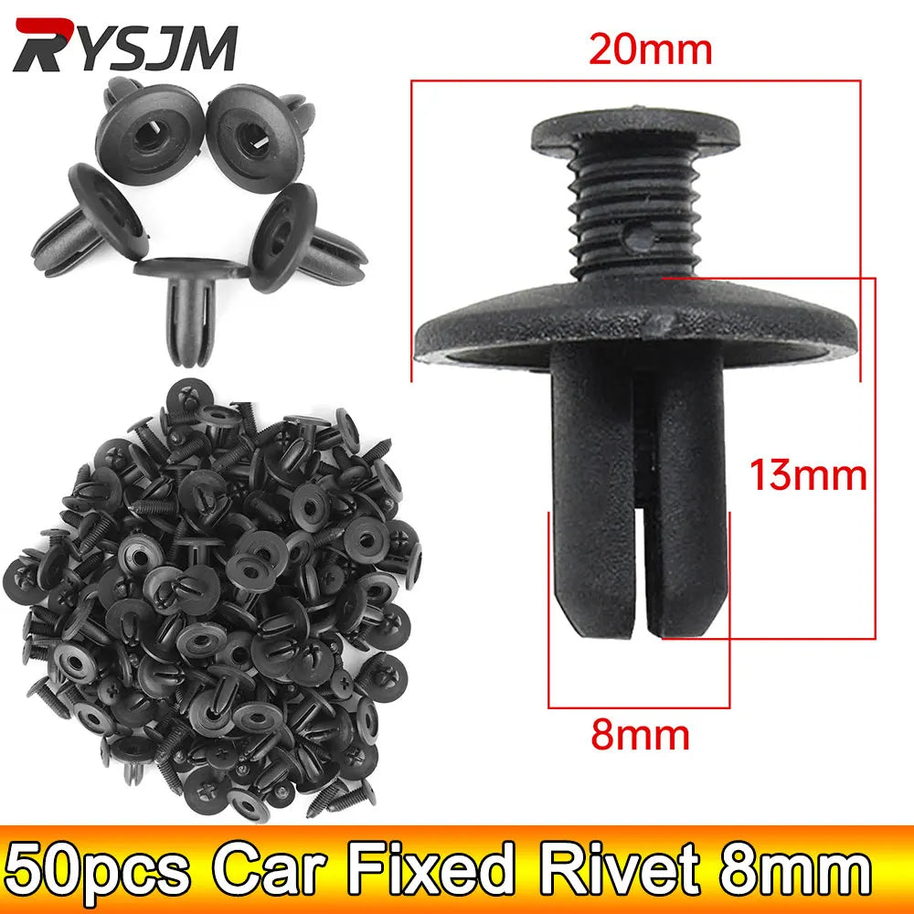 AD 50pcs Clips 8mm Hole Auto Fasteners Retainer Push Pin Door Rivet Black Plastic Clip Fasteners - Automotive LED Light