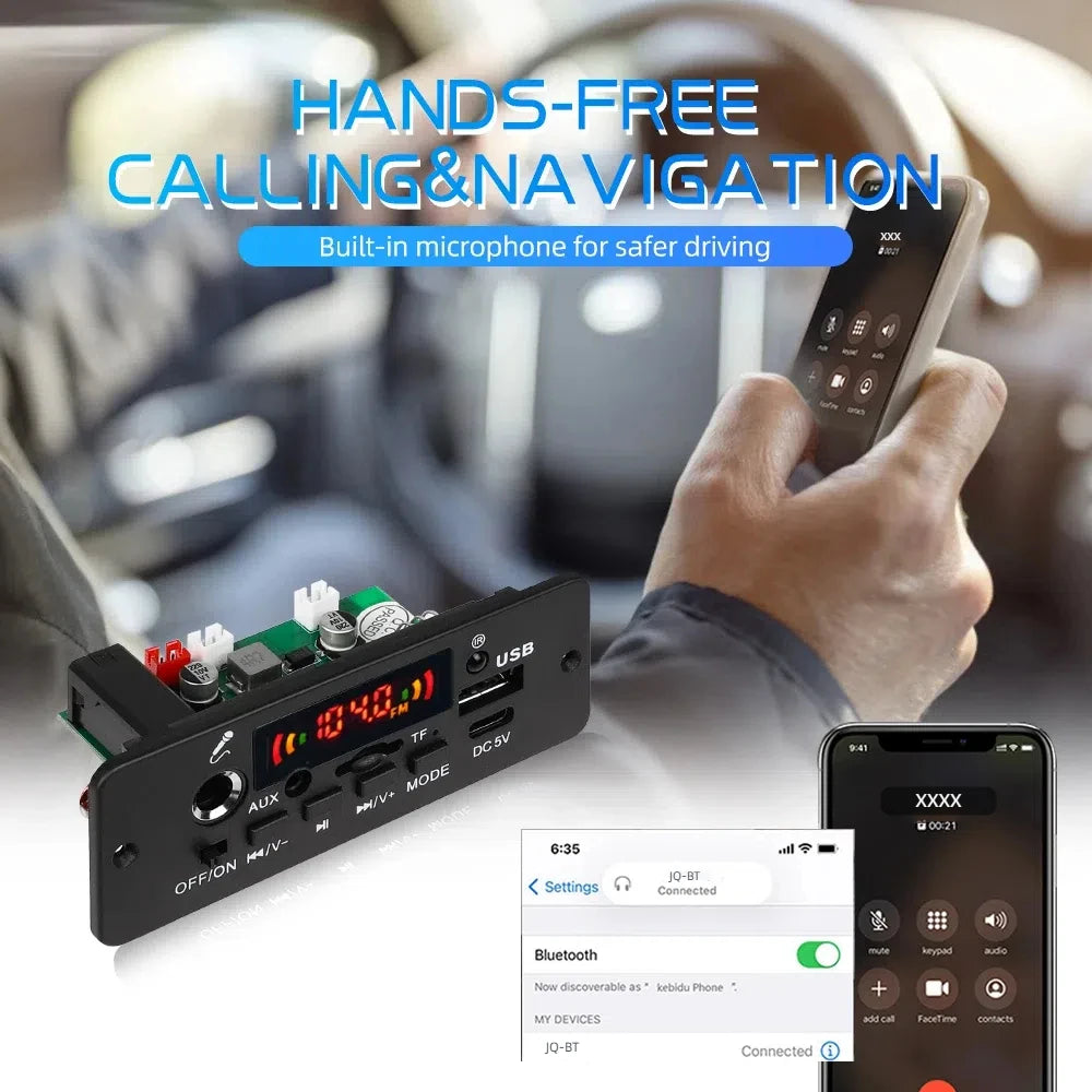 10W Digital Amplifier MP3 Decoder Board DC 5V Bluetooth 5.0 FM Support Microphone Car MP3 Player - Automotive LED Light