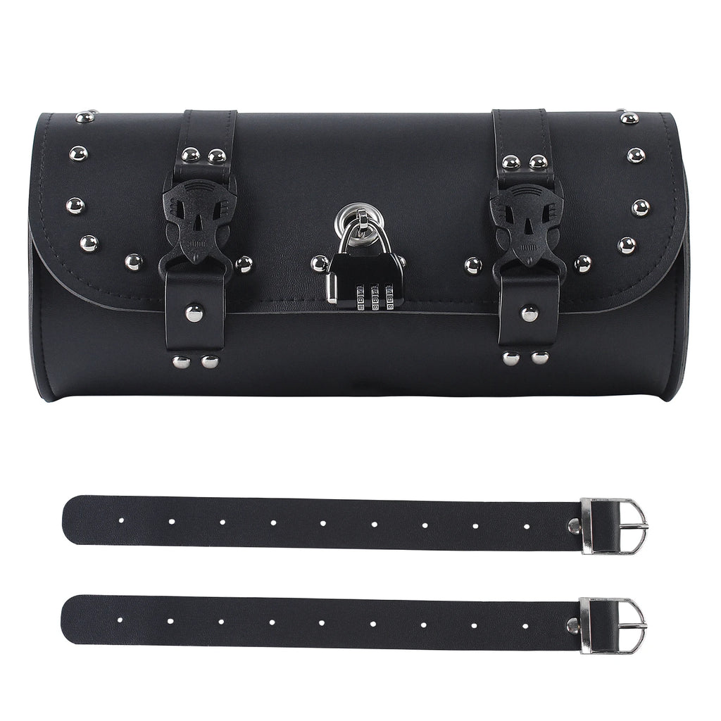 Motorcycle Tool Bag Faux Leather Handlebar Roll Bag Waterproof Saddlebag Side Pannier Retro Siss - Automotive LED Light