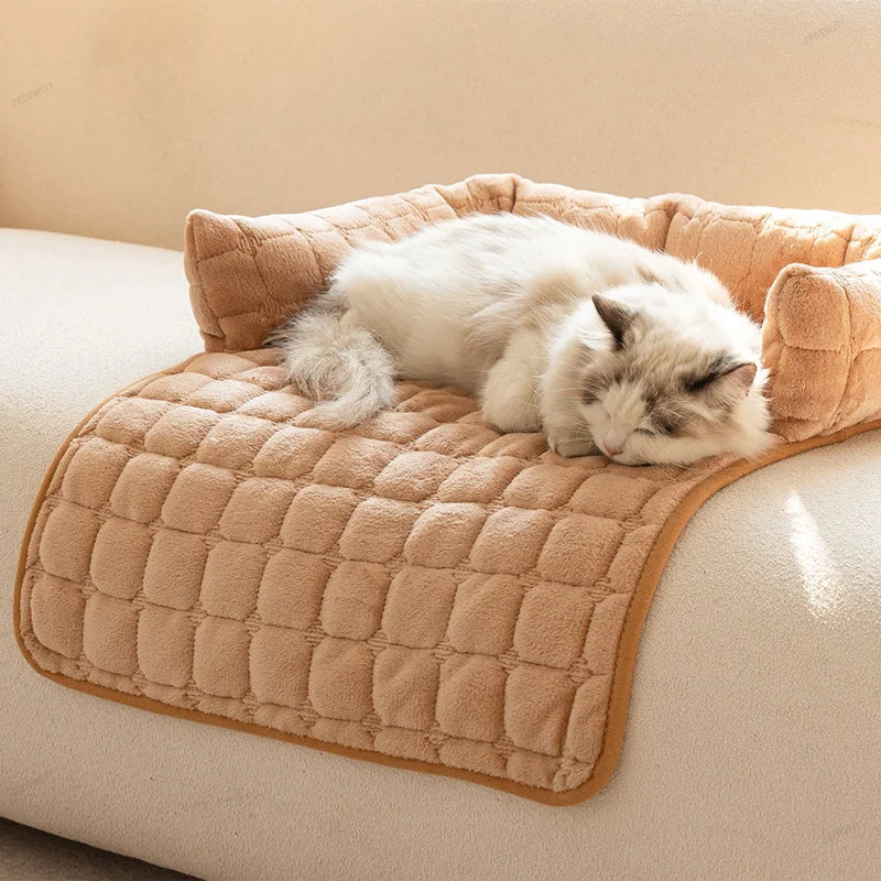 Super Soft Plush Dog Bed Mat Winter Warm Cozy Non-Slip Flannel Sofa Couch Cover with Neck Pillow - Automotive LED Light