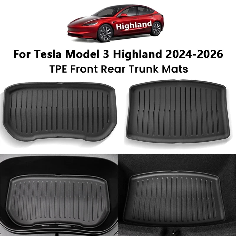 Car Front Rear Trunk Mats For Tesla Model 3+ Highland 2024-2026 TPE Lower Trunk  for Tesla Model 3 2024-2026 - Automotiv