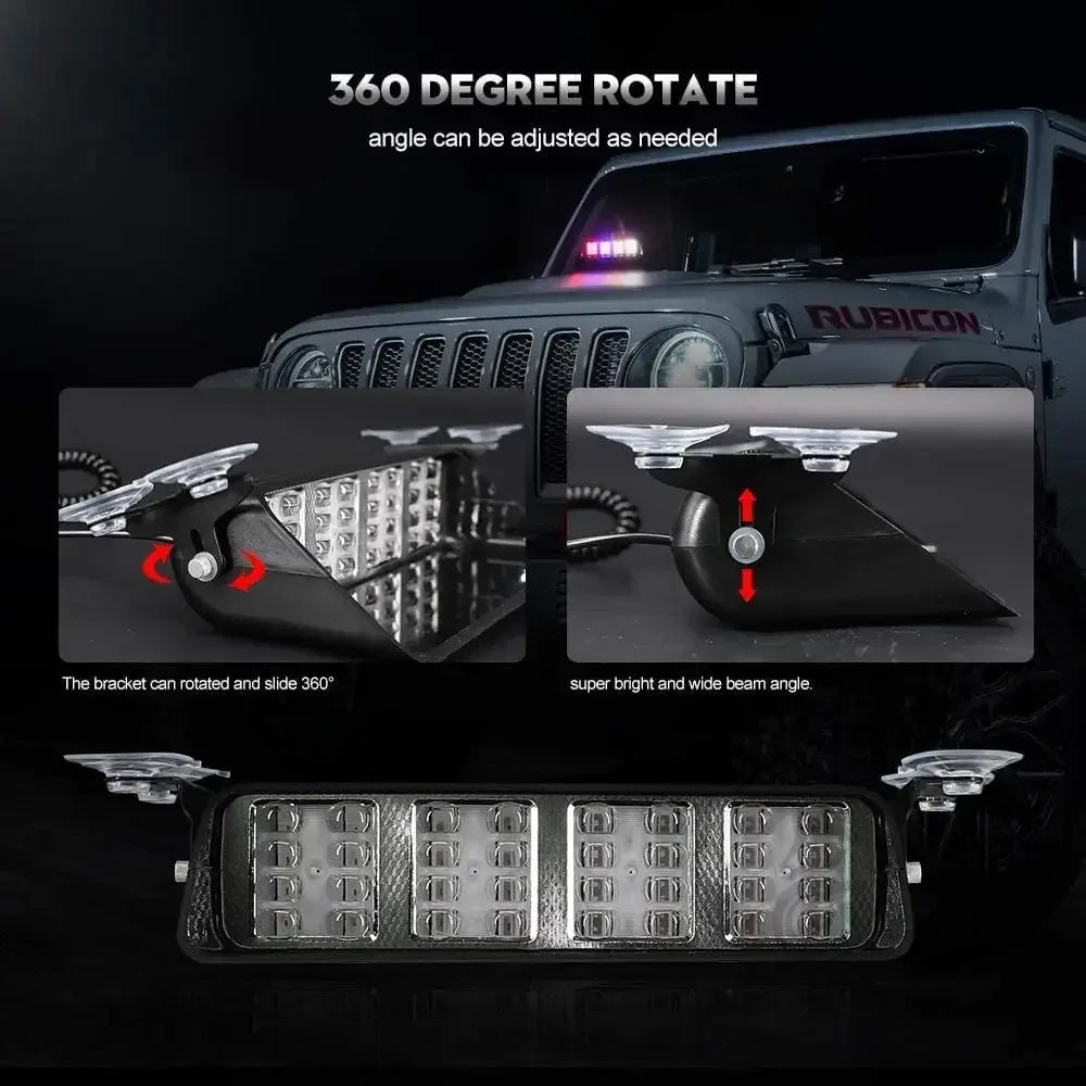 32 LED Car Strobe Lights For Emergency Flash Warning Lamp Windshield Bar Auto Assembly Red Blue  - Automotive LED Light
