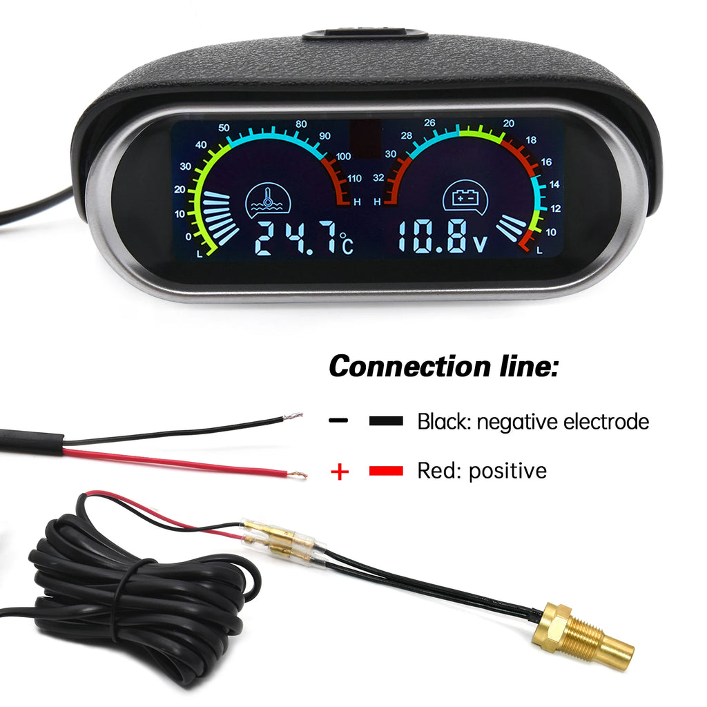 AD 2 in 1 LCD Car Water Temp Gauge Water Temperature Sensor 10mm Meter Voltmeter Voltage Digital - Automotive LED Light
