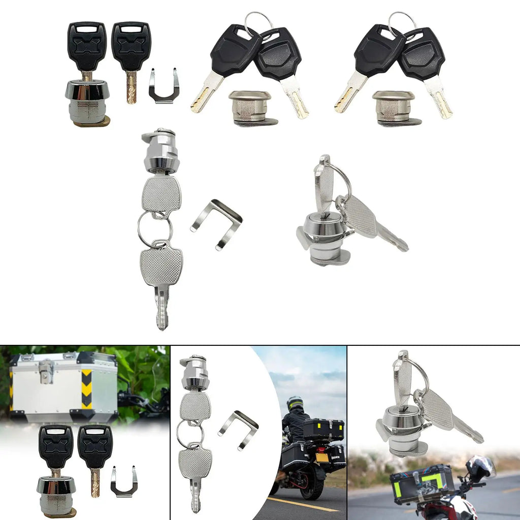 Universal Motorcycle Trunk Lock Aluminum Tail Box Cylinder Key Set Scooter Luggage Replacement P - Automotive LED Light