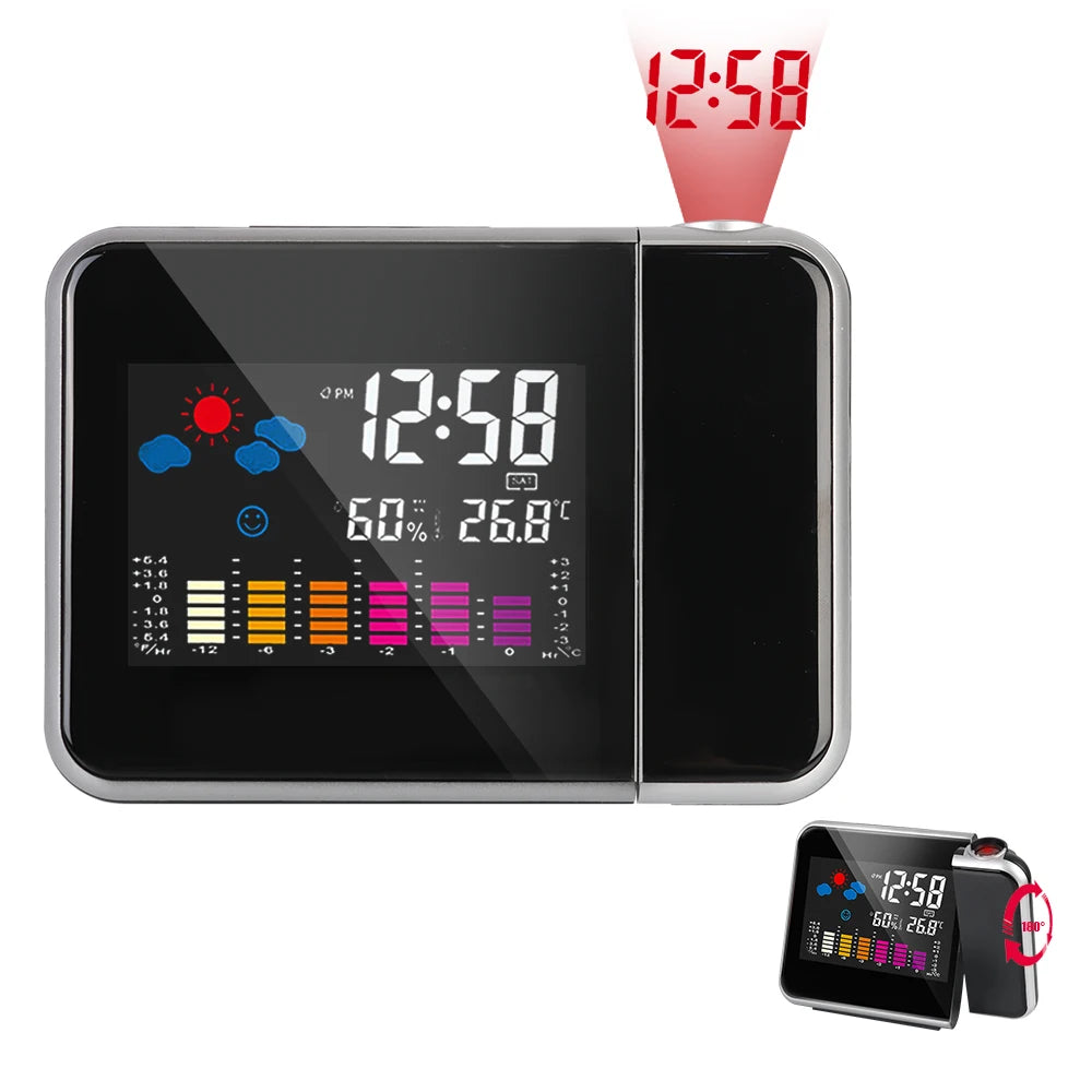 Table Clock Color Display Clock With Time Projection Digital Alarm Clock Rotatable Weather Stati - Automotive LED Light