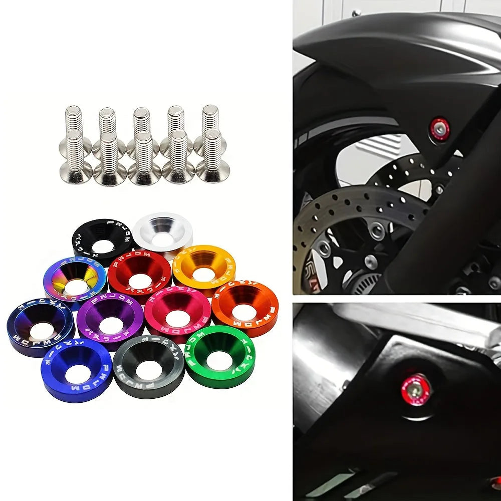 10Pcs Universal M6 Car Modified Hex Fasteners Fender Washer JDM Bumper Engine Aluminum Concave S - Automotive LED Light
