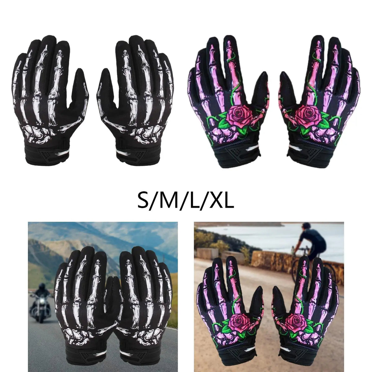 Skeleton Bones Pattern Motorcycle Gloves Anti Slip Breathable Cycling Gloves Riding Gloves for H - Automotive LED Light