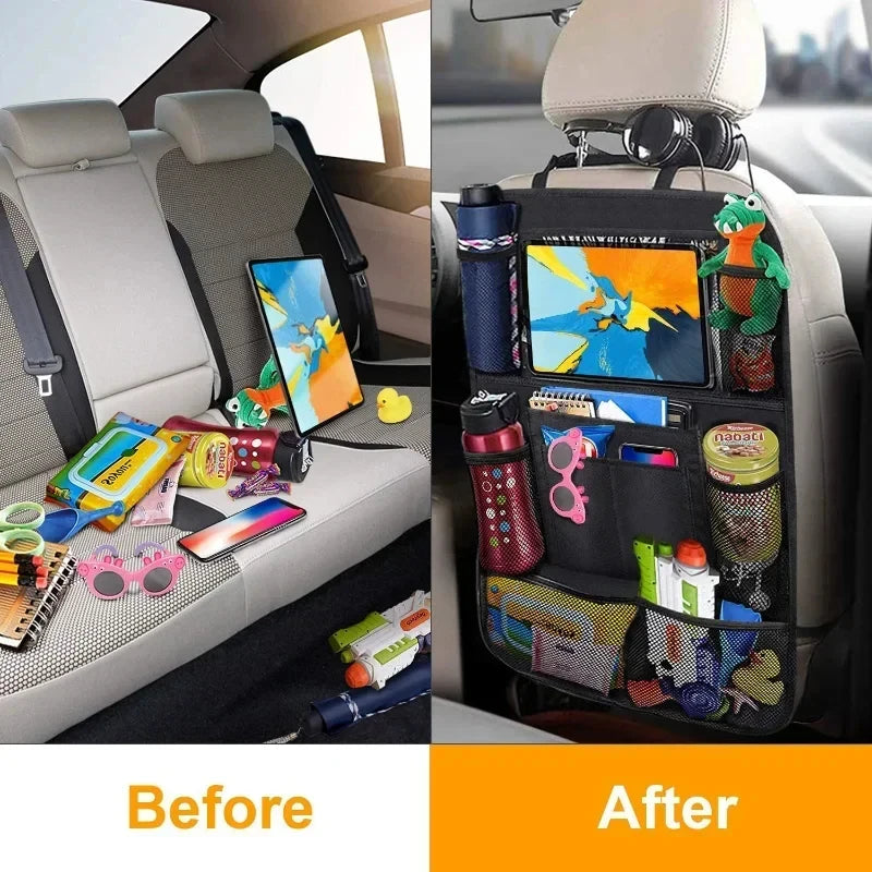 Car Seat Organizer Multifunctional Oxford Fabric Car Back Multi Pocket Storage Bag with Tablet H - Automotive LED Light