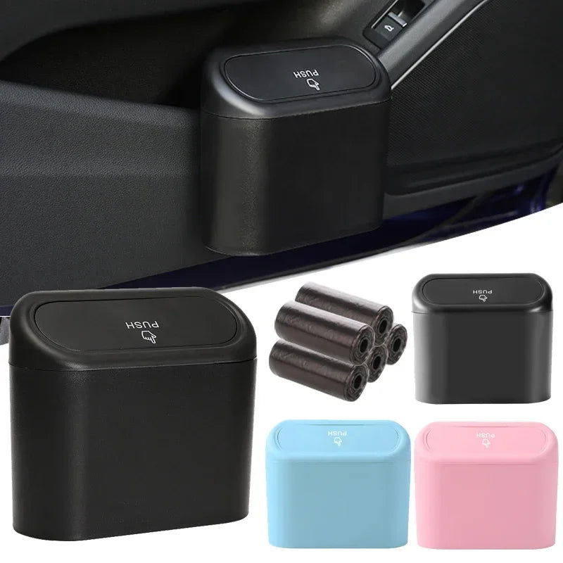 Car Trash Can with Lid Hanging Dustbin Garbage Box Car Interior Storage Case Trash Door Seat Cli - Automotive LED Light