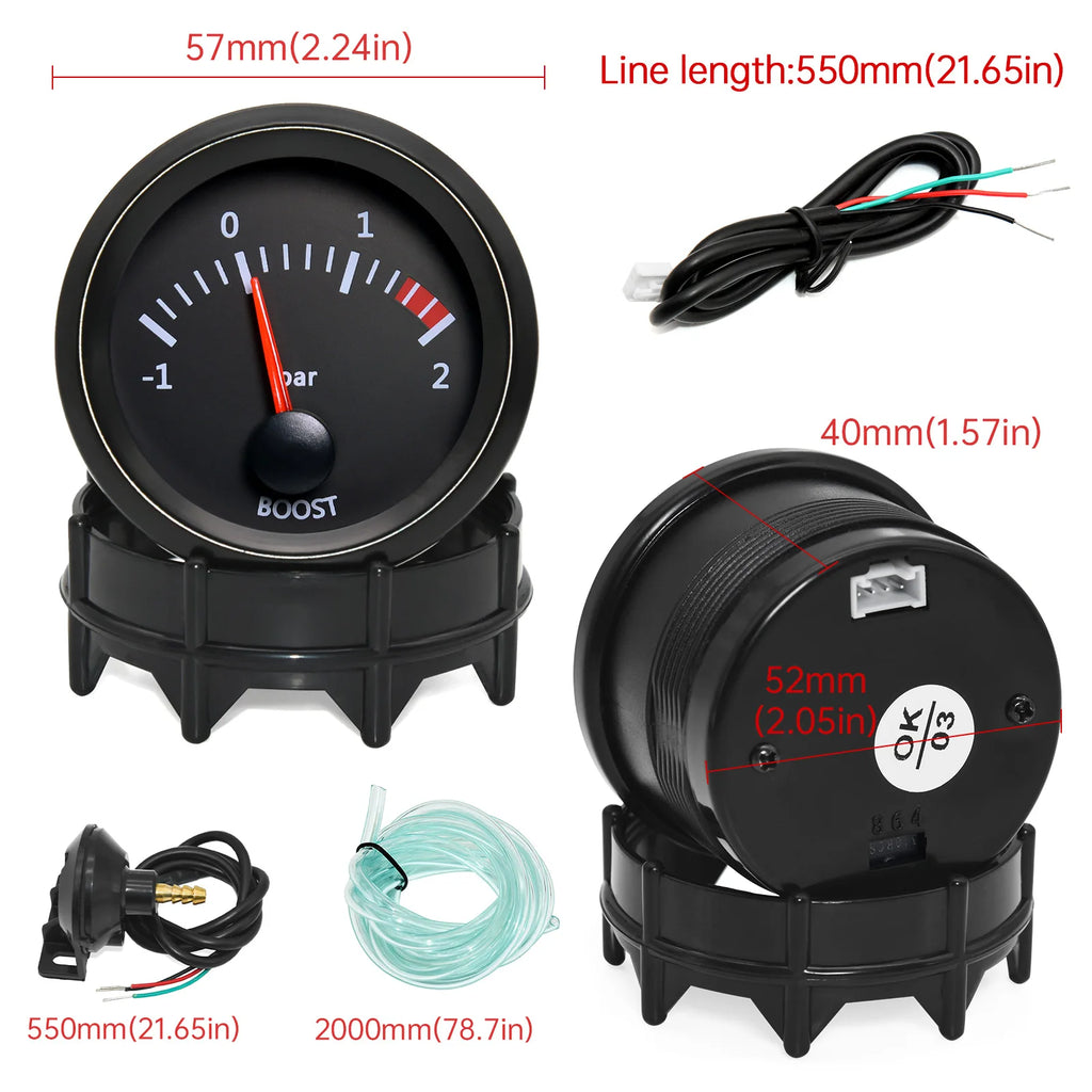 52mm Car Exhaust Gas Temp Gauge Vacuum Oil Pressure Bar PSI Gauge Voltmeter Oil Temperature Wate - Automotive LED Light