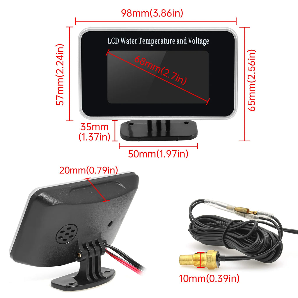 HD Digital Voltmeters 2 IN 1 Auto Gauges Water Temperature Gauge Thermometer Indicator 12V Volt  - Automotive LED Light
